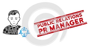 Social Networker Mosaic and Grunge Public Relations Pr Manager Stamp Seal with Lines photo