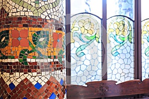 Mosaic and stained glass, Palau de la Musica, Barcelona, Spain photo