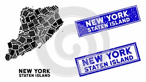 Mosaic Staten Island Map and Distress Rectangle Watermarks
