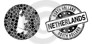 Mosaic Stencil Circle Map of North Holland and Scratched Stamp