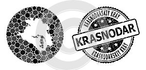 Mosaic Stencil Round Map of Krasnodarskiy Kray and Grunge Stamp