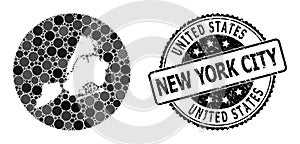 Mosaic Stencil Round Map of New York City and Grunge Seal