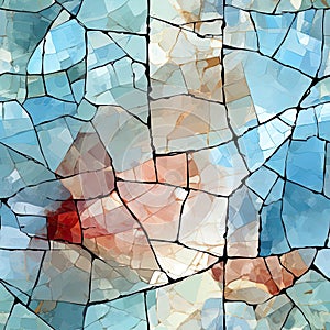 Mosaic style pattern with broken glass in light sky-blue and light red (tiled)