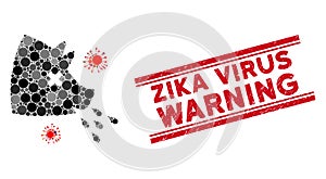 Mosaic Swine Flu Icon with Textured Zika Virus Warning Line Seal