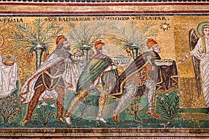 Mosaic the three magi in Sant Apollinare Nuovo in Ravenna