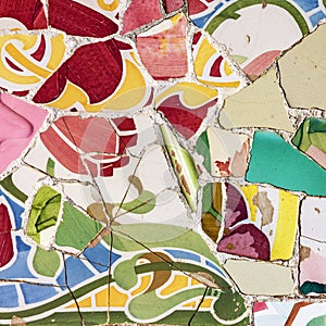 Mosaic tile, decoration, broken glass, Park Guell, Barcelona, Sp