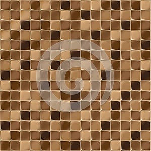 Mosaic tiles for bathroom and spa. Seamless background. Repeating texture. Brown shiny tile illustration.