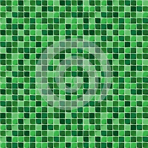 Mosaic tiles for bathroom and spa. Seamless background. Repeating texture. Green shiny tile illustration.