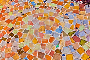 Mosaic with tiles gives a colorful pattern