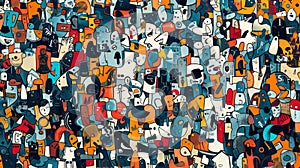 A mosaic of tiny illustrations come together to form a new version of a wellknown vinyl cover giving the piece a unique