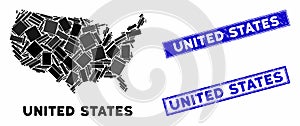 Mosaic United States Map and Distress Rectangle Stamps