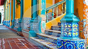 A mosaic of vibrant tiles adorns the podium reminiscent of the iconic colonial buildings found in Cubas capital city