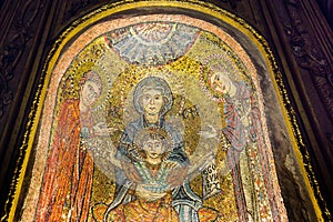 Mosaic of Virgin Mary and the child and the Saints Praxedes and