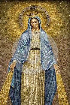 Mosaic of the Virgin Mary Wearing a Crown