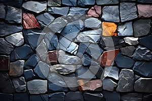 mosaic wall made of different colored stones. abstract background geometric texture