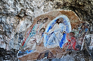 Mosaic on the wall of the monastery Ostrog in Montenegro