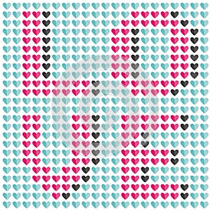 Mosaic word love made from small hearts. Pixel art