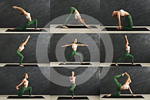 Mosaic of young woman practicing yoga