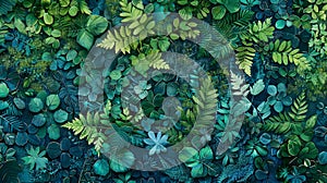 A mosaiclike pattern featuring small layered shapes representing the density and intricacy of the layers in a rainforest photo