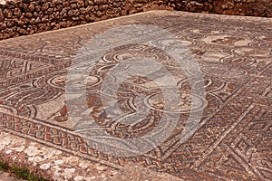 Mosaics at the ancient city of Volubilis in Morocco under the sunlight
