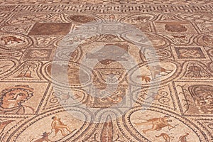 Mosaics at the ancient city of Volubilis in Morocco under the sunlight