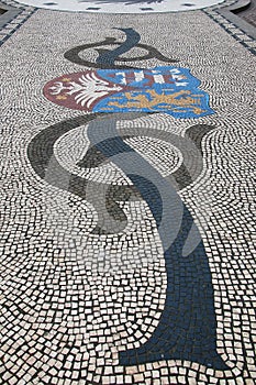 Mosaics on the pavement in front of New Town Hall on Schlossplat