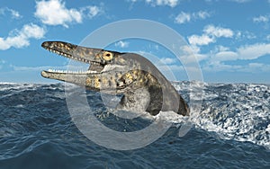 Mosasaur Tylosaurus in the stormy sea