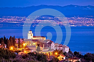 Moscenice skyline and Kvarner bay evening view