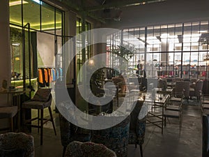 Moscova District Market, Courtyard Flora CafÃÂ© Bistrot. Design furniture and furnishing accessories with plants photo