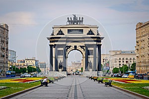 Scenic view of the Triumphal Arch near Victory Park