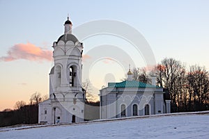 Moscow ancient Georgievskaya church and Vodovzvodnaya tower in museum-reserve Kolomenskoye