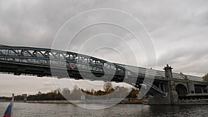 Moscow, Bogdan Khmelnitsky Bridge, a glass pedestrian bridge. Walk along the Moscow River