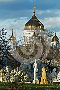 Moscow cathedral christ savior background blue sky