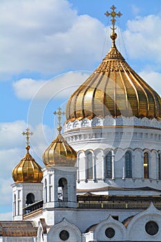 Moscow cathedral christ savior background blue sky
