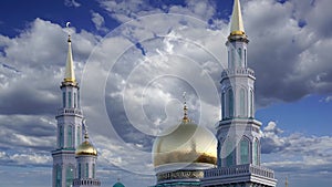 Moscow Cathedral Mosque against the moving clouds, Russia -- the main mosque in Moscow, new landmark