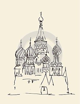 Moscow (Cathedral of Vasily the Blessed) city architecture illustration