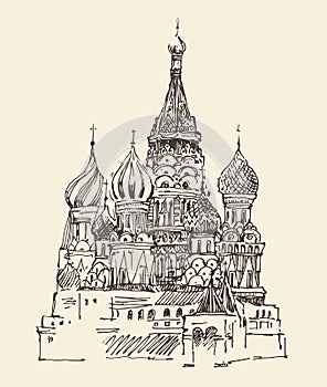Moscow (Cathedral of Vasily the Blessed) city architecture, vintage engraved illustration photo
