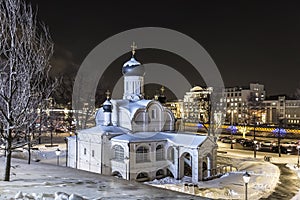 Moscow. The Church of the Conception of Anna, the beginning of the 16th century. Historical district Zaryadye at night