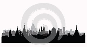 Moscow city buildings silhouette. Russian urban landscape. Mosco