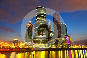 Moscow City buildings in summer night