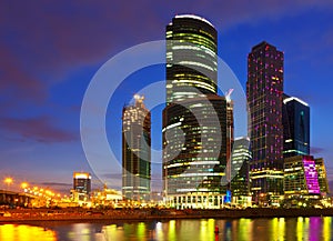 Moscow City buildings in summer night