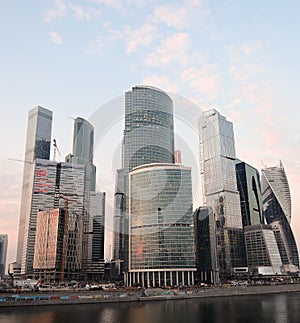 Moscow City Business Center. Blue sky background.