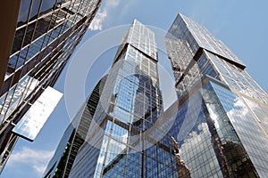 Moscow City Business Center. Blue sky background.