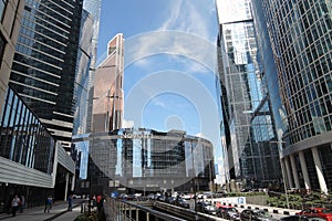 Moscow City Business Center. Blue sky background.