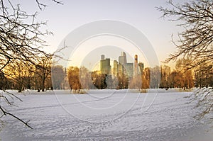 Moscow City Business Center. Blue sky background.