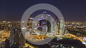 Moscow City Business Center and City Skyline at Night. Russia. Aerial View