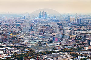 Moscow City and cityscape in smog autumn day