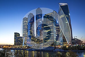 Moscow City International Business Center at night