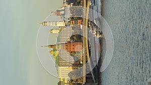 Moscow City Kremlin and River at Sunny Summer Day. Russia. Vertical Video