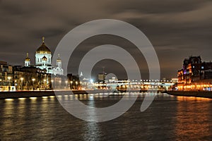 Moscow City Lights Against Grey Clouds